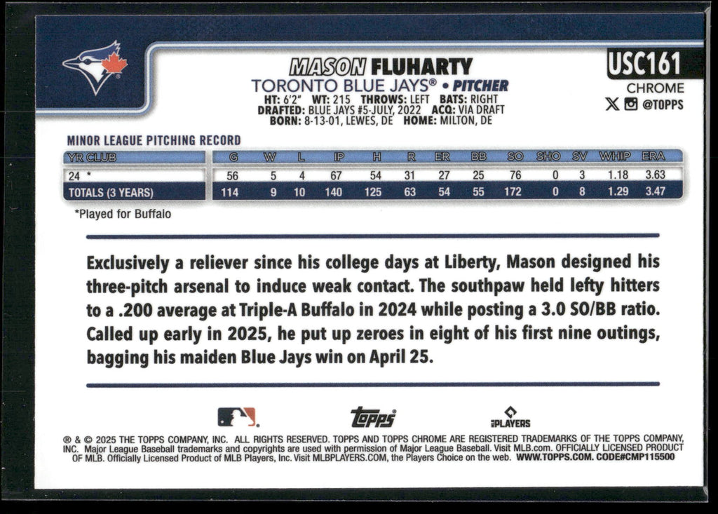 2025 Topps Chrome Update #USC161 Mason Fluharty