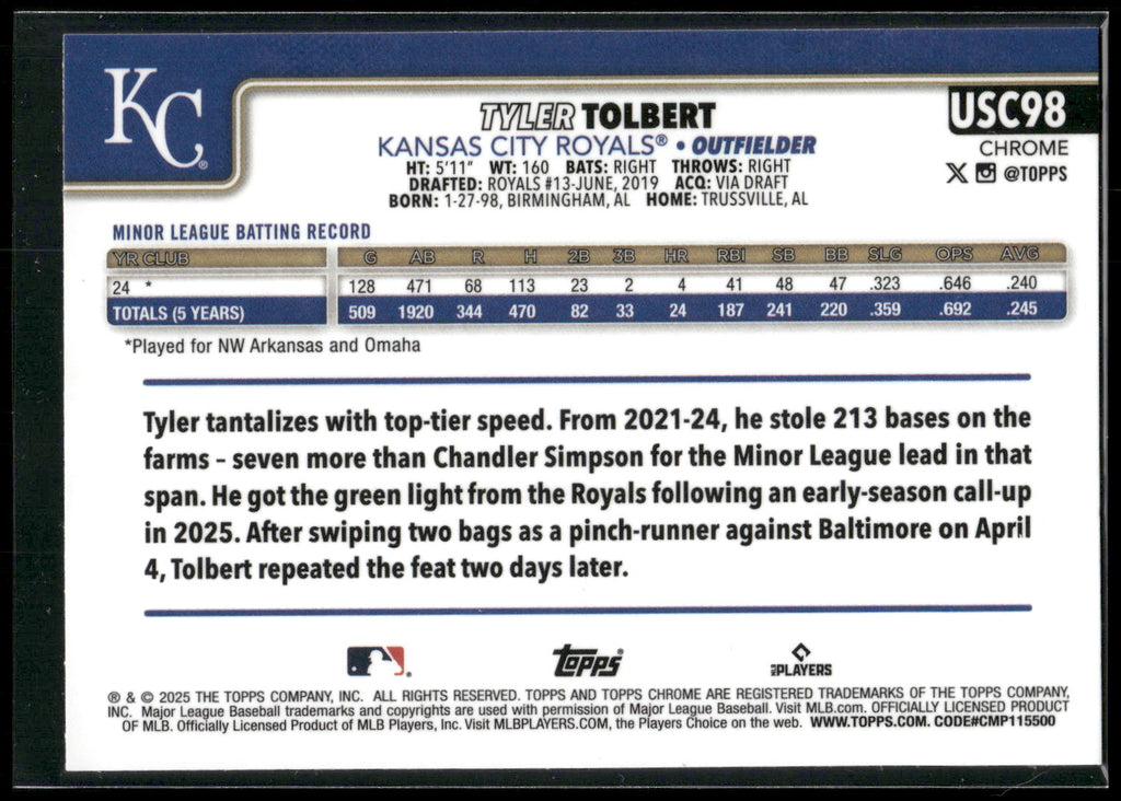2025 Topps Chrome Update #USC98 Tyler Tolbert