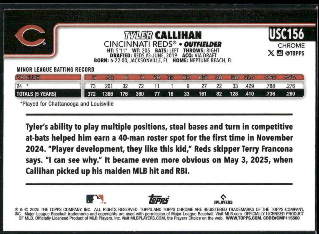 2025 Topps Chrome Update #USC156 Tyler Callihan