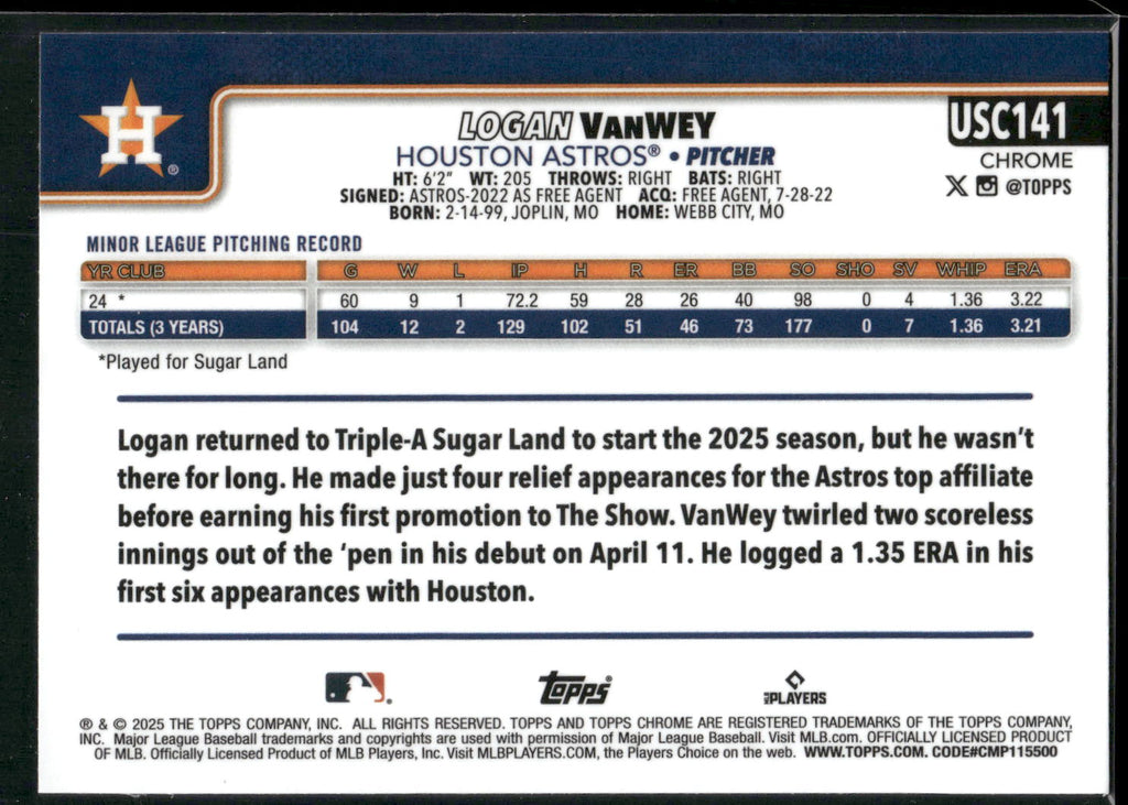 2025 Topps Chrome Update #USC141 Logan VanWey