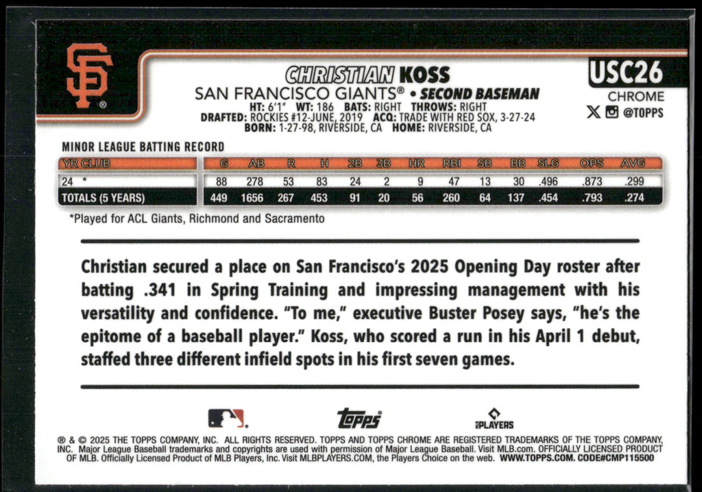 2025 Topps Chrome Update #USC26 Christian Koss