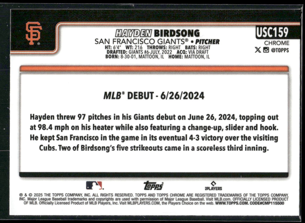 2025 Topps Chrome Update #USC159 Hayden Birdsong