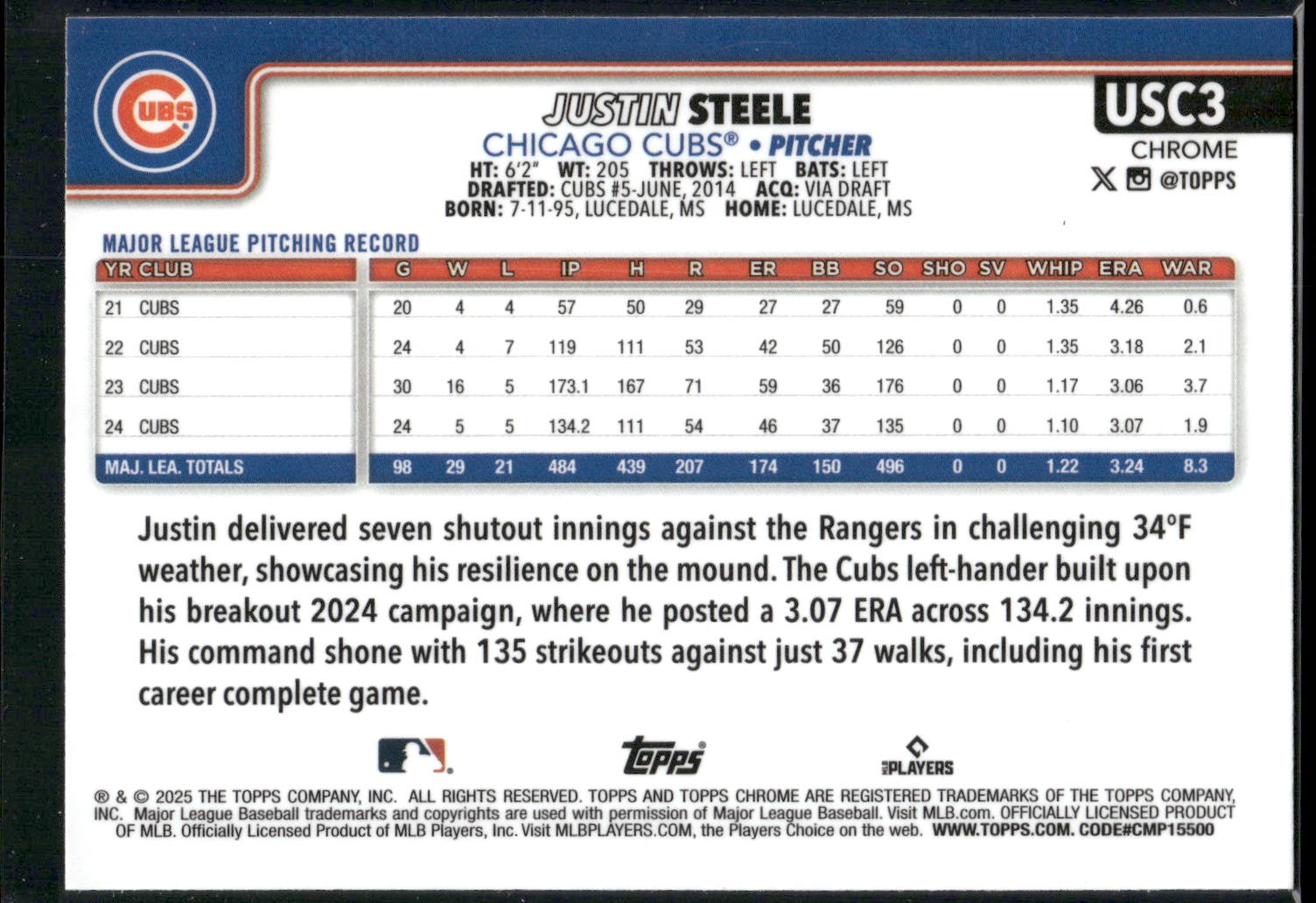 2025 Topps Chrome Update #USC3 Justin Steele X-Fractors