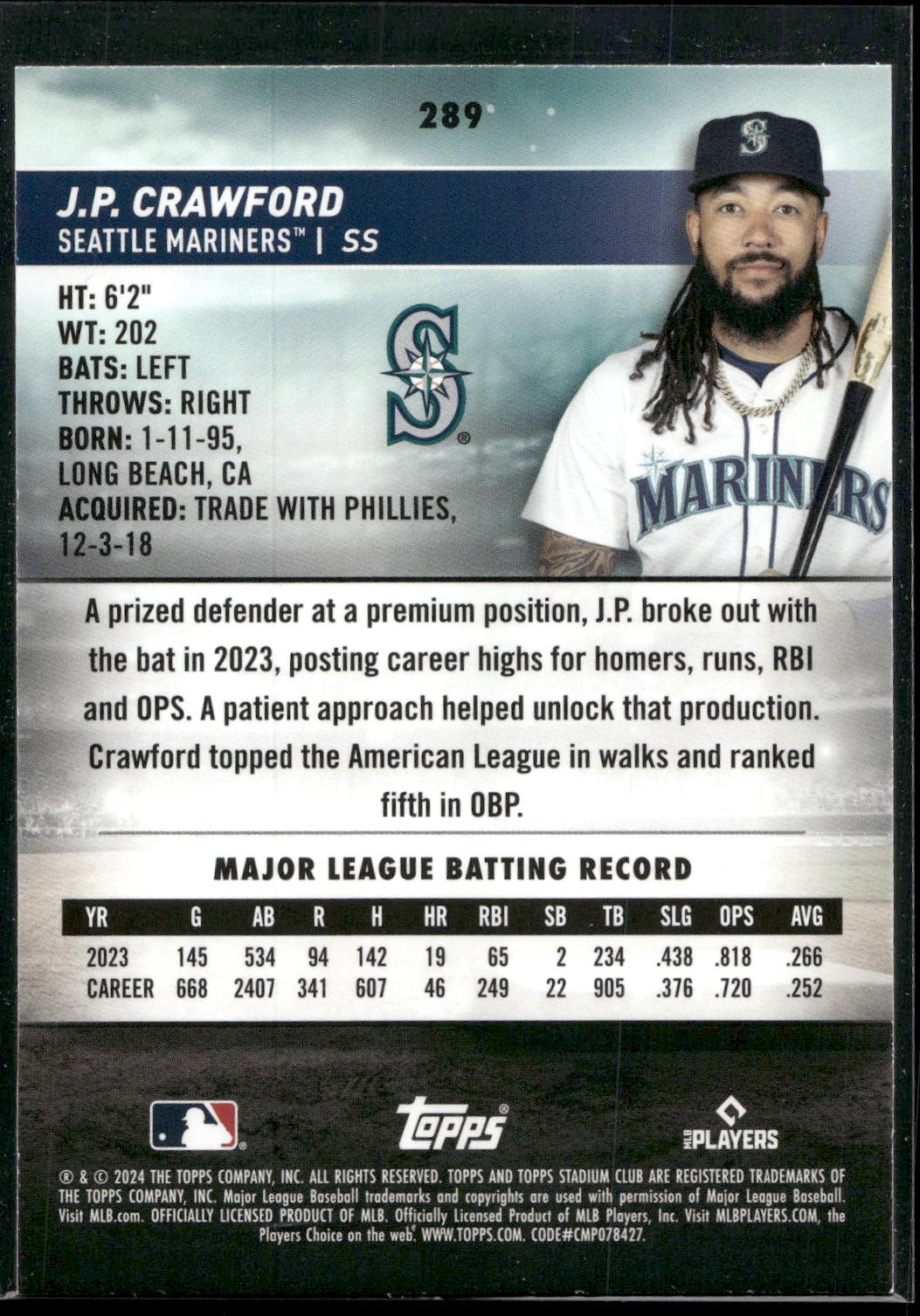 2024 Stadium Club #289 J.P. Crawford