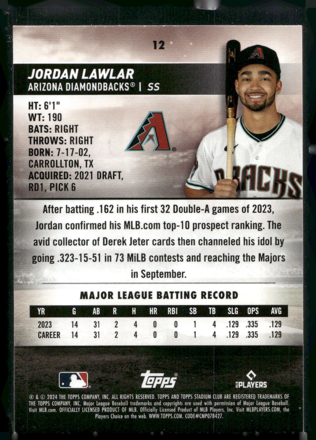 2024 Stadium Club #12 Jordan Lawlar