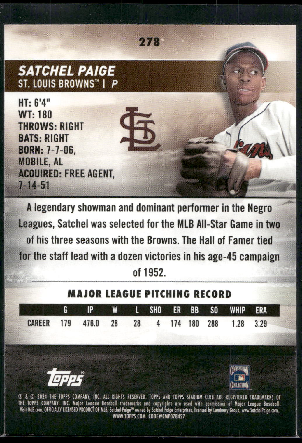 2024 Stadium Club #278 Satchel Paige