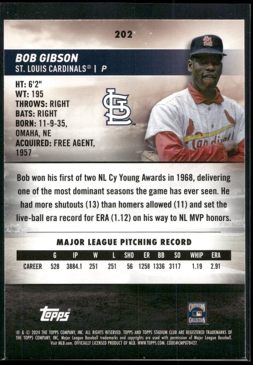 2024 Stadium Club #202 Bob Gibson