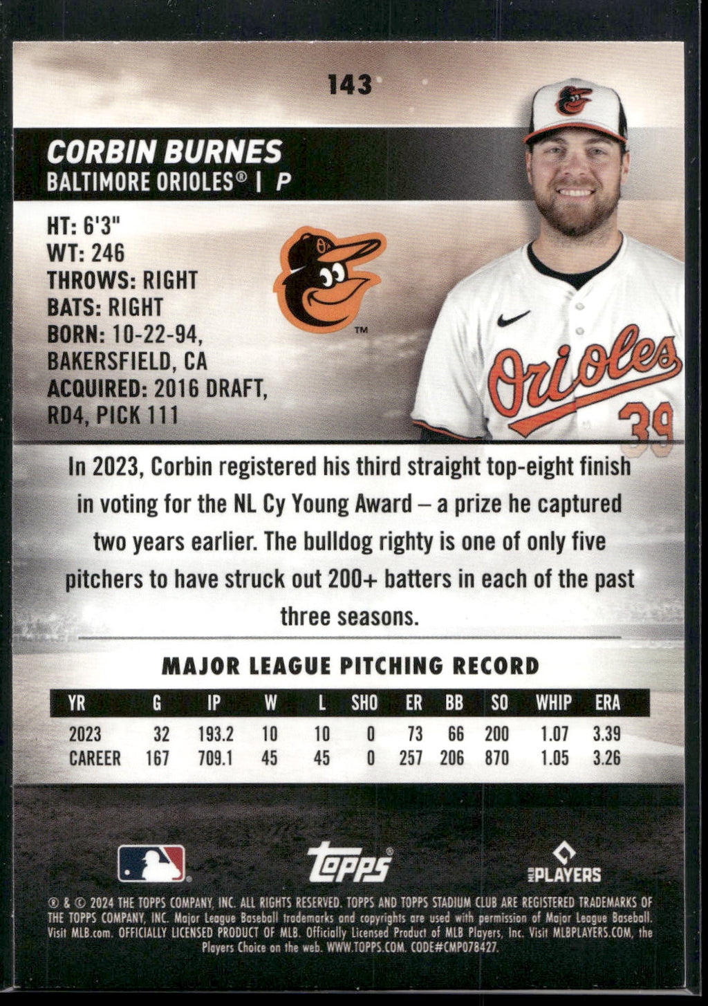 2024 Stadium Club #143 Corbin Burnes