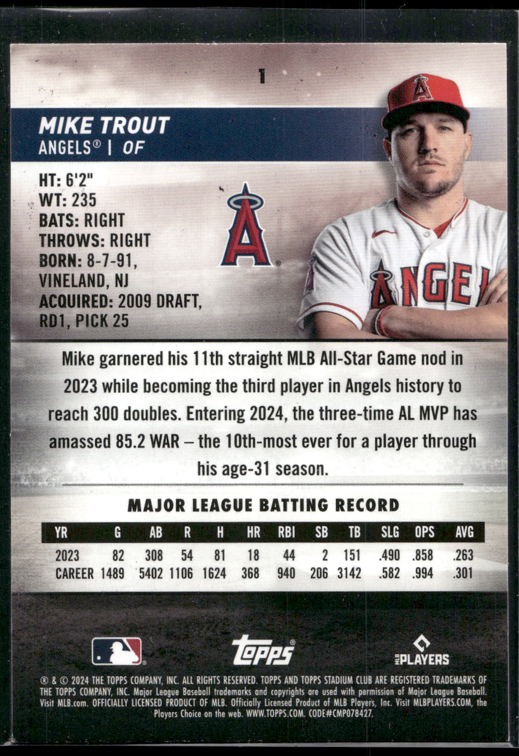 2024 Stadium Club #1 Mike Trout Red Foil