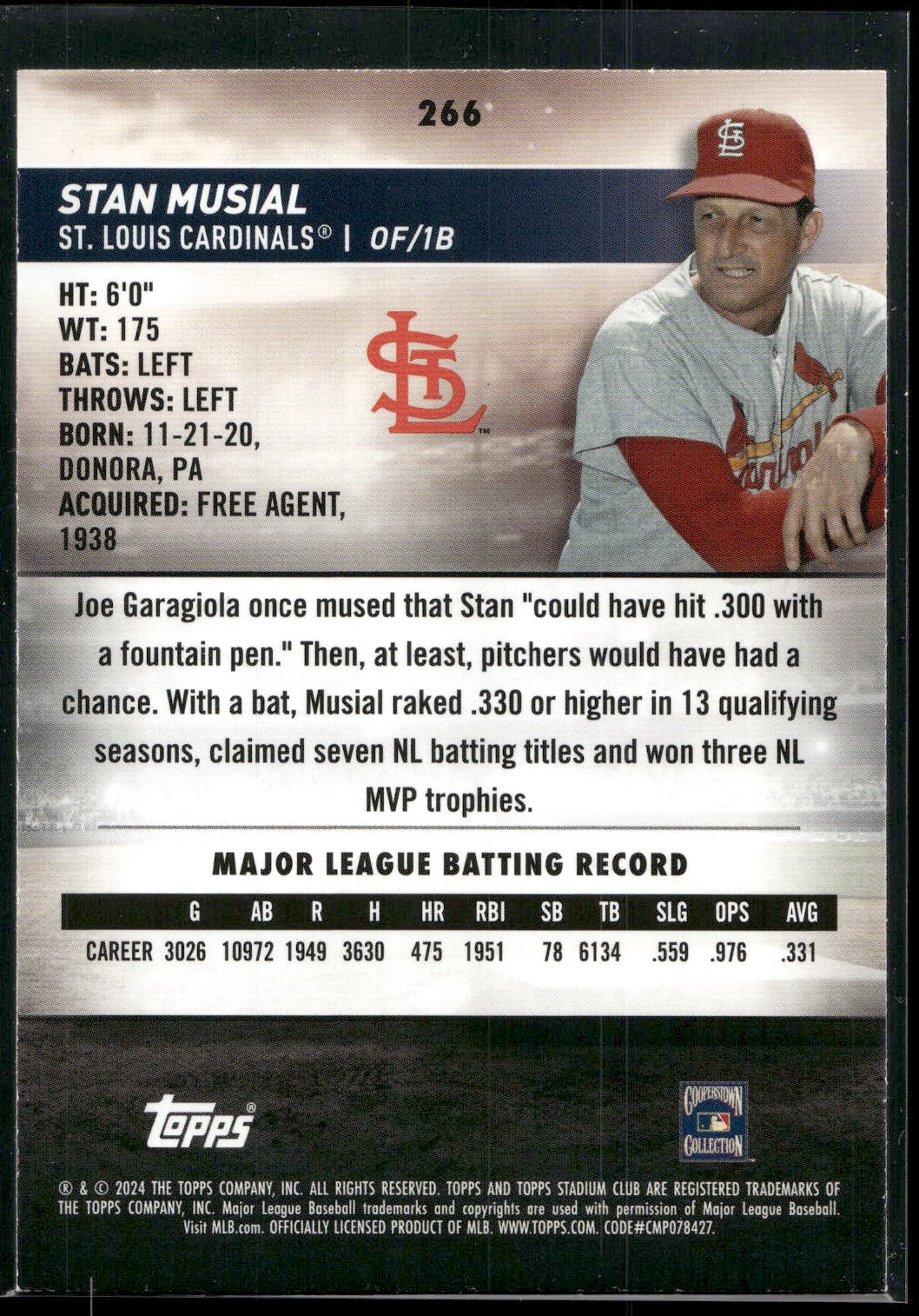 2024 Stadium Club #266 Stan Musial