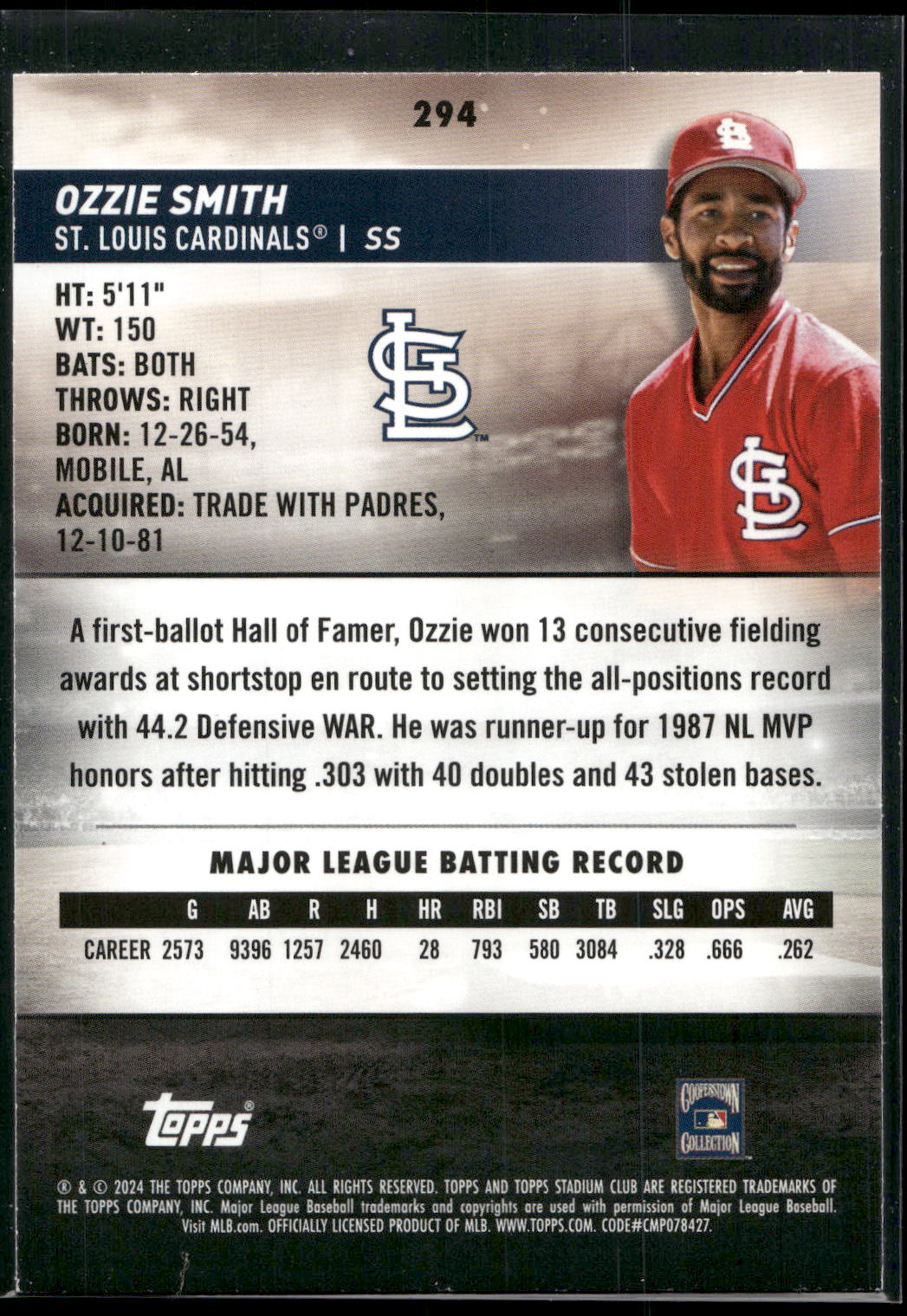 2024 Stadium Club #294 Ozzie Smith