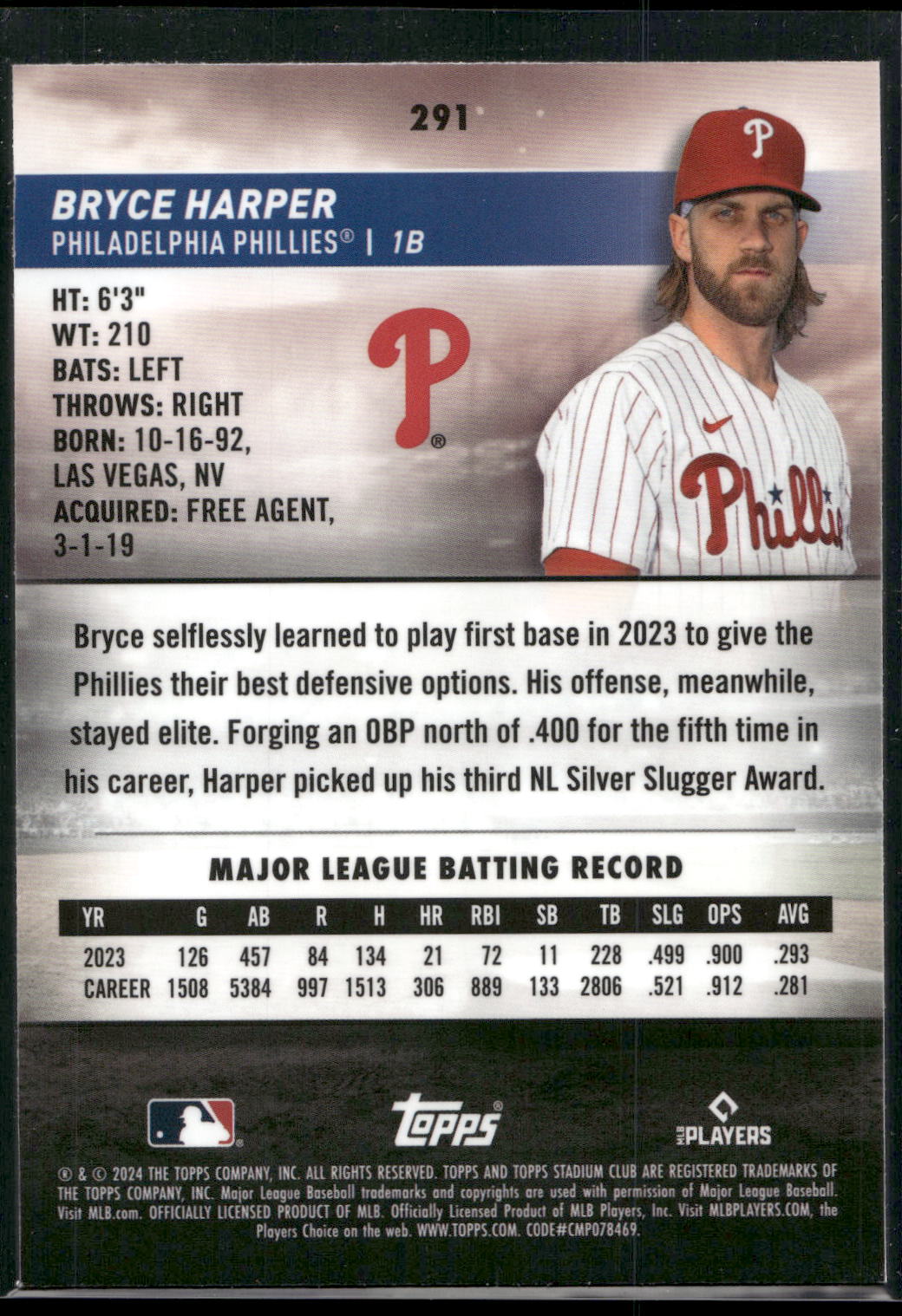 2024 Stadium Club #291 Bryce Harper Chrome