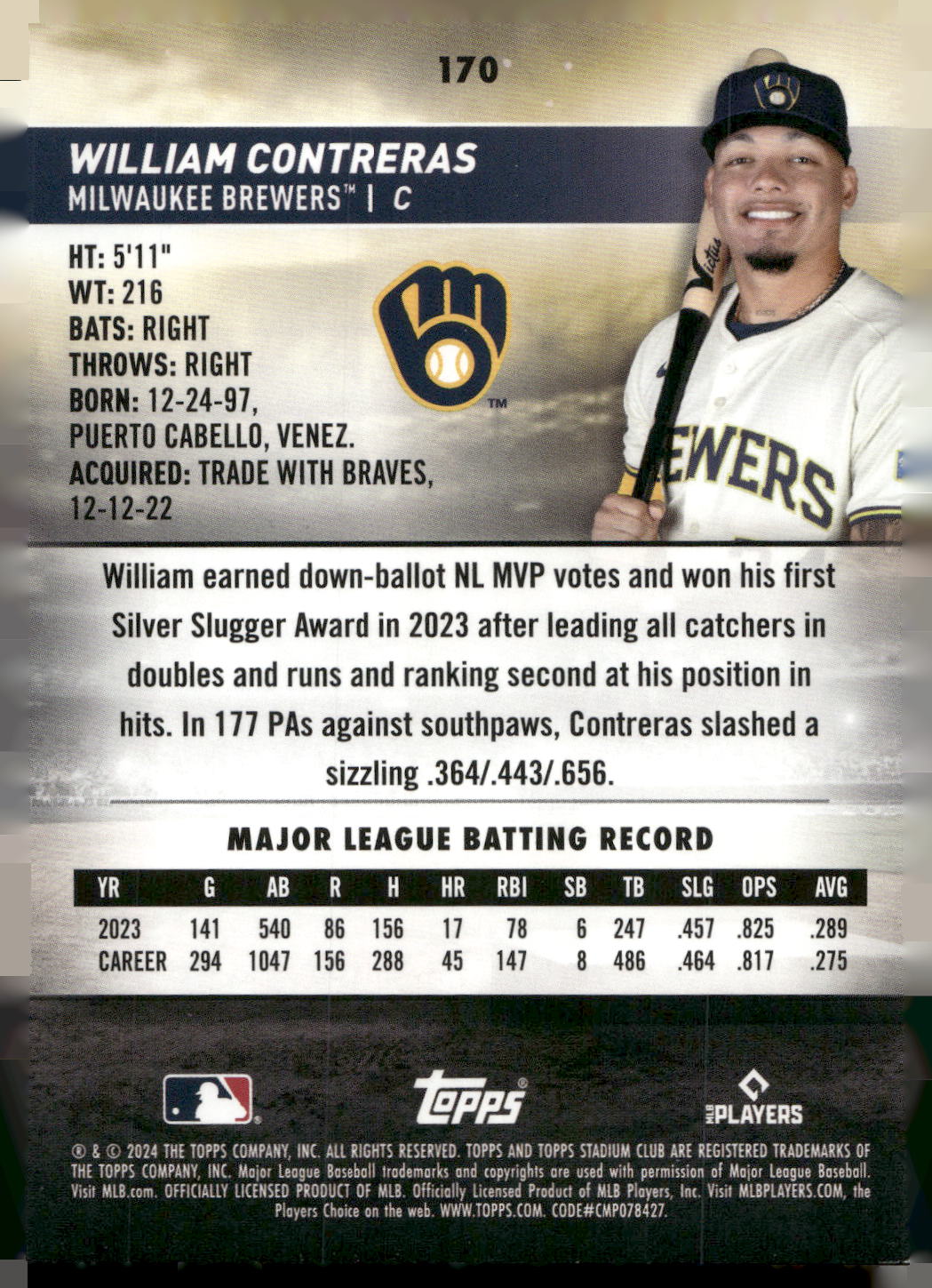 2024 Stadium Club #170 William Contreras