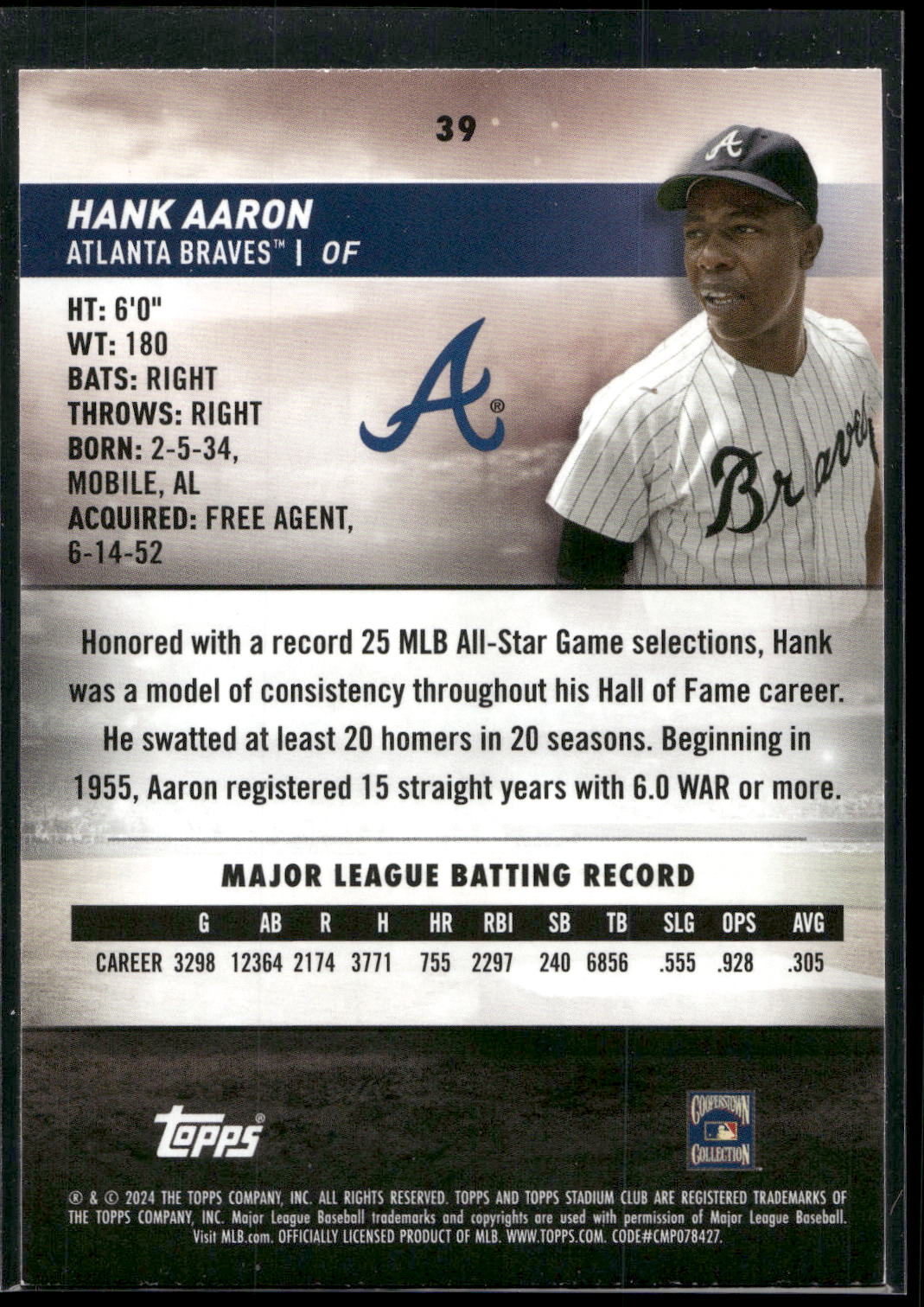 2024 Stadium Club #39 Hank Aaron