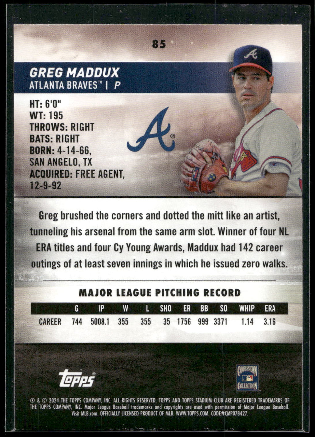 2024 Stadium Club #85 Greg Maddux