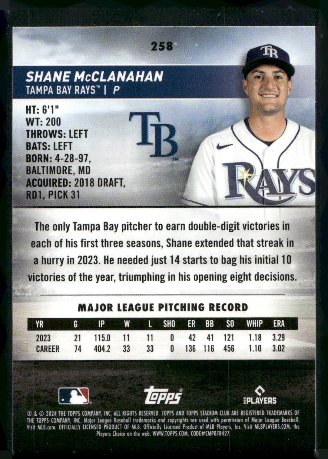 2024 Stadium Club #258 Shane McClanahan