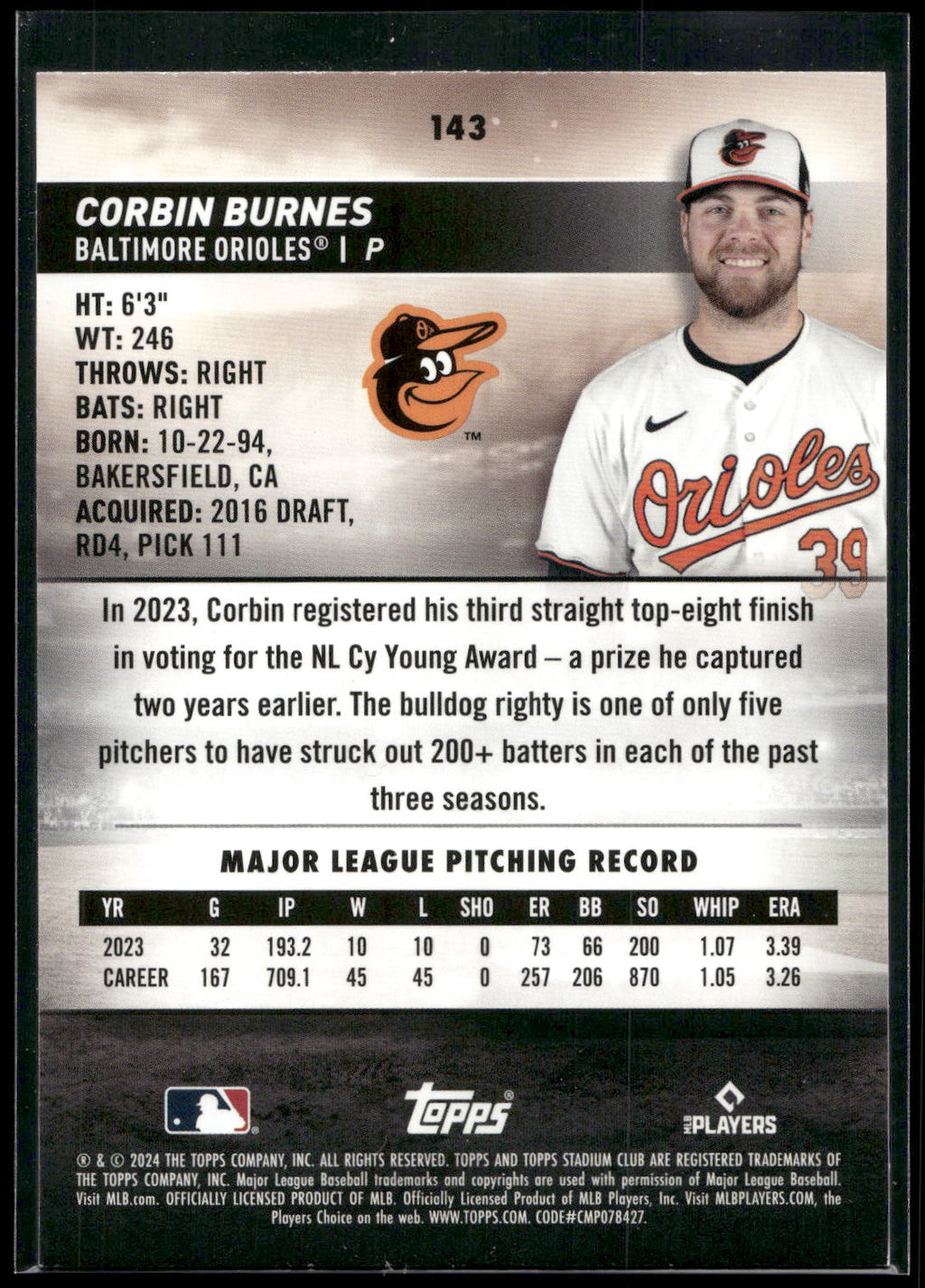 2024 Stadium Club #143 Corbin Burnes