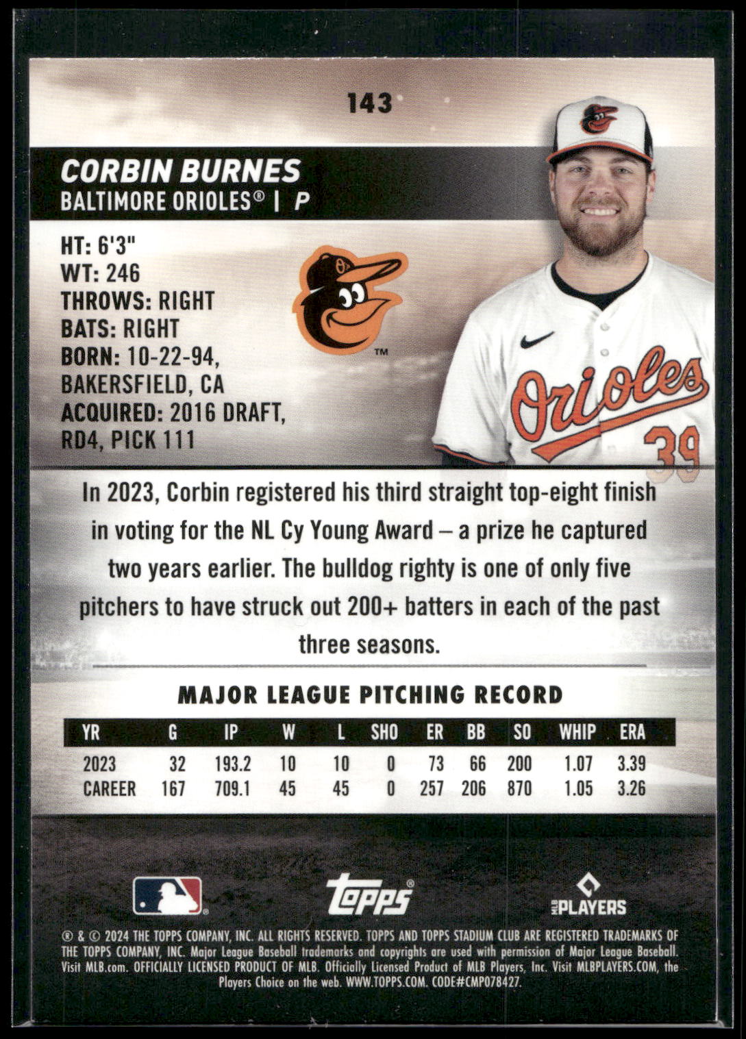 2024 Stadium Club #143 Corbin Burnes