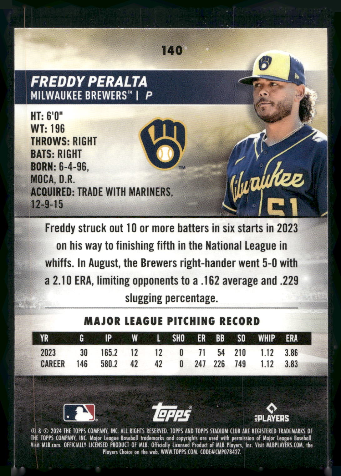 2024 Stadium Club #140 Freddy Peralta
