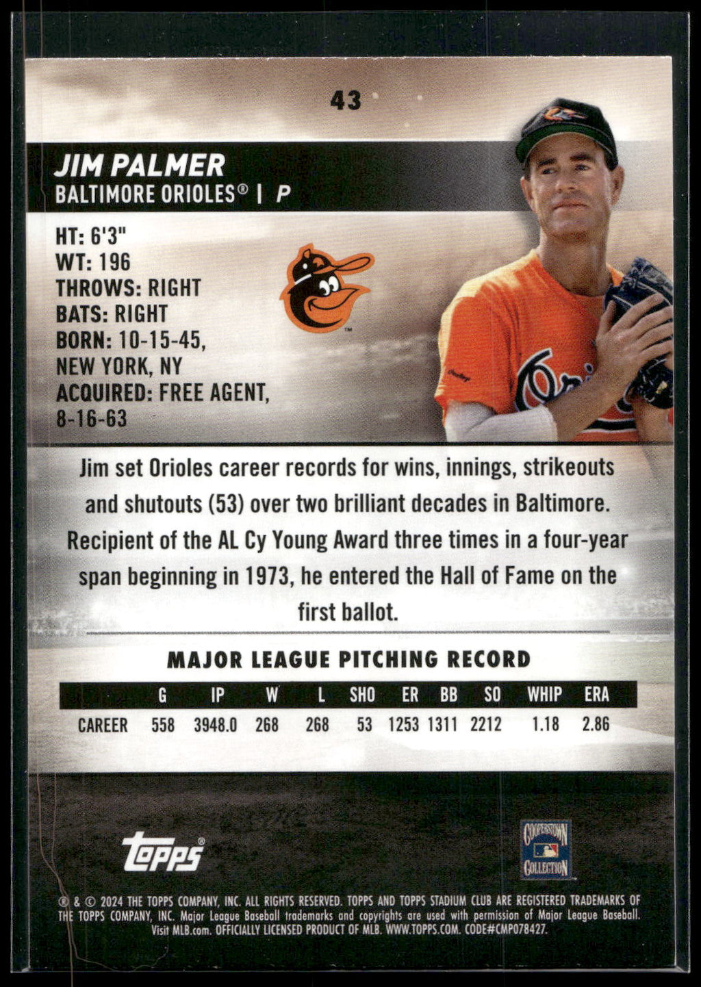 2024 Stadium Club #43 Jim Palmer
