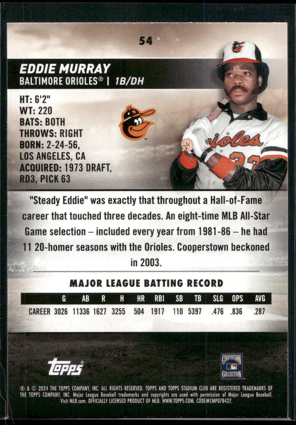 2024 Stadium Club #54 Eddie Murray