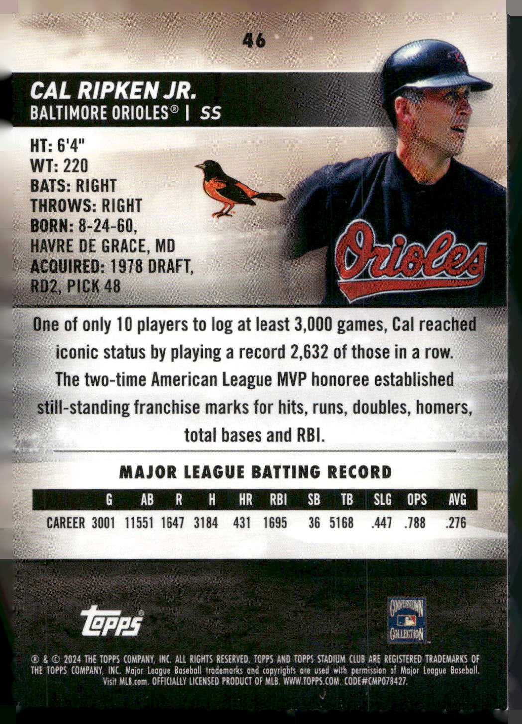2024 Stadium Club #46 Cal Ripken Jr.