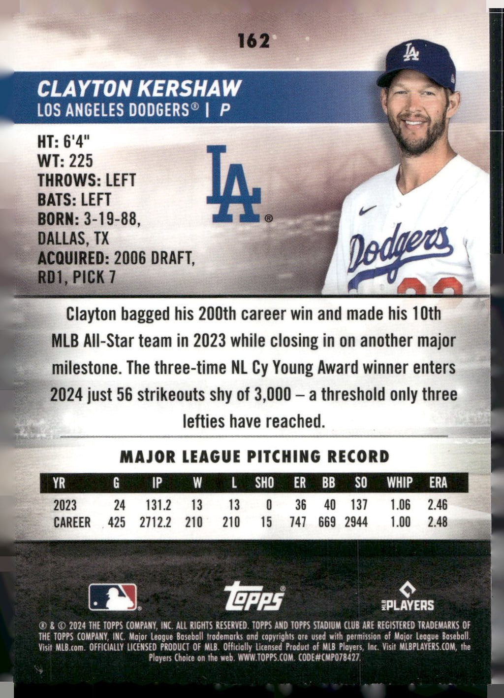 2024 Stadium Club #162 Clayton Kershaw Red Foil