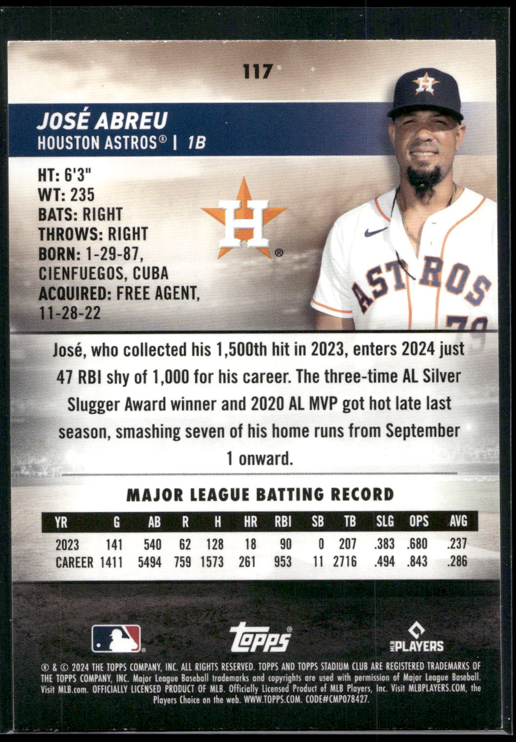 2024 Stadium Club #117 José Abreu Red Foil