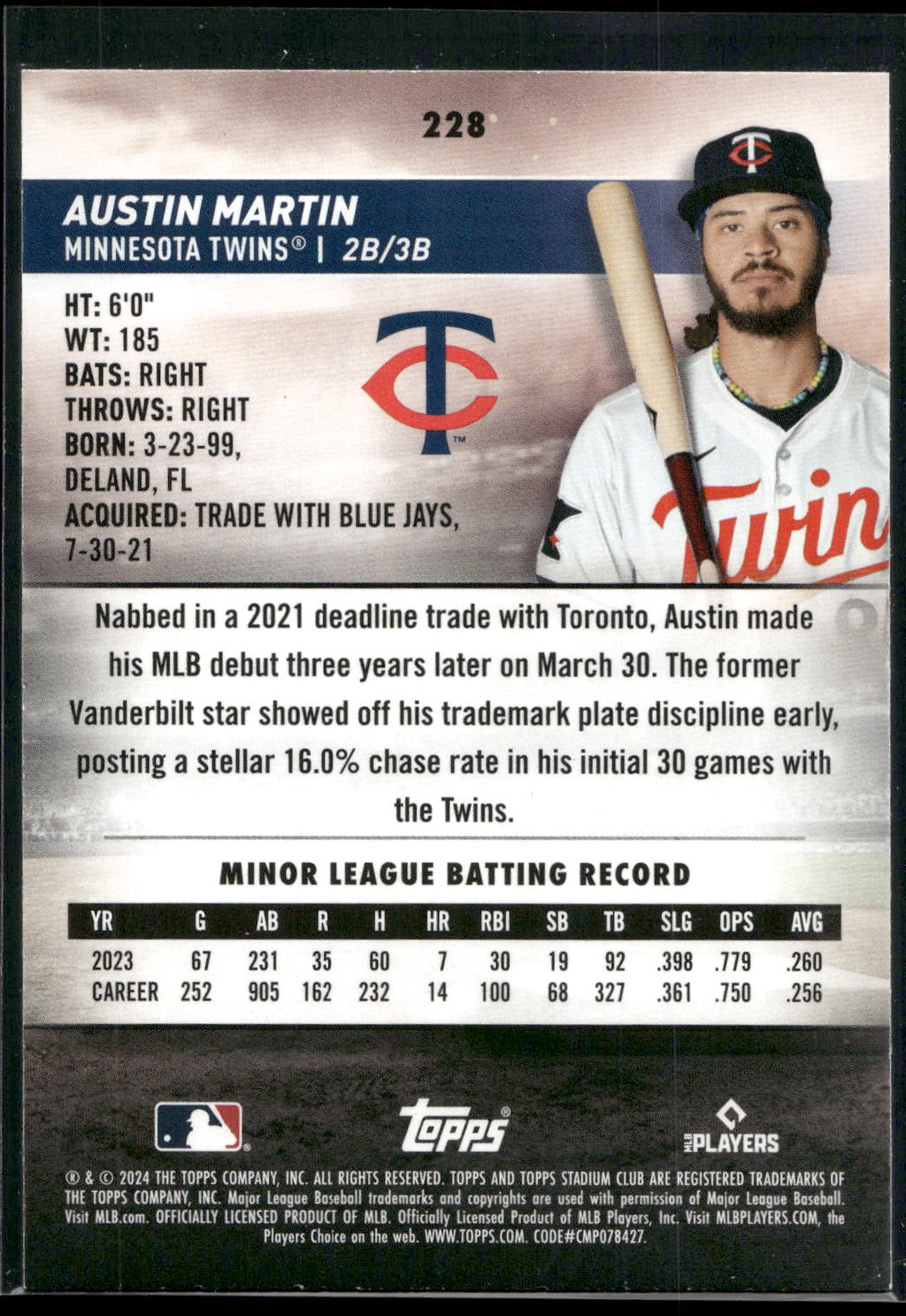 2024 Stadium Club #228 Austin Martin Black Foil