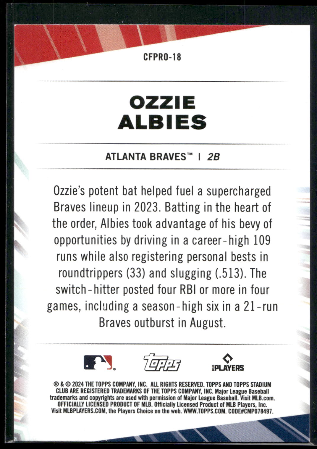 2024 Stadium Club #CFPRO-18 Ozzie Albies Chief Fantasy Professionals