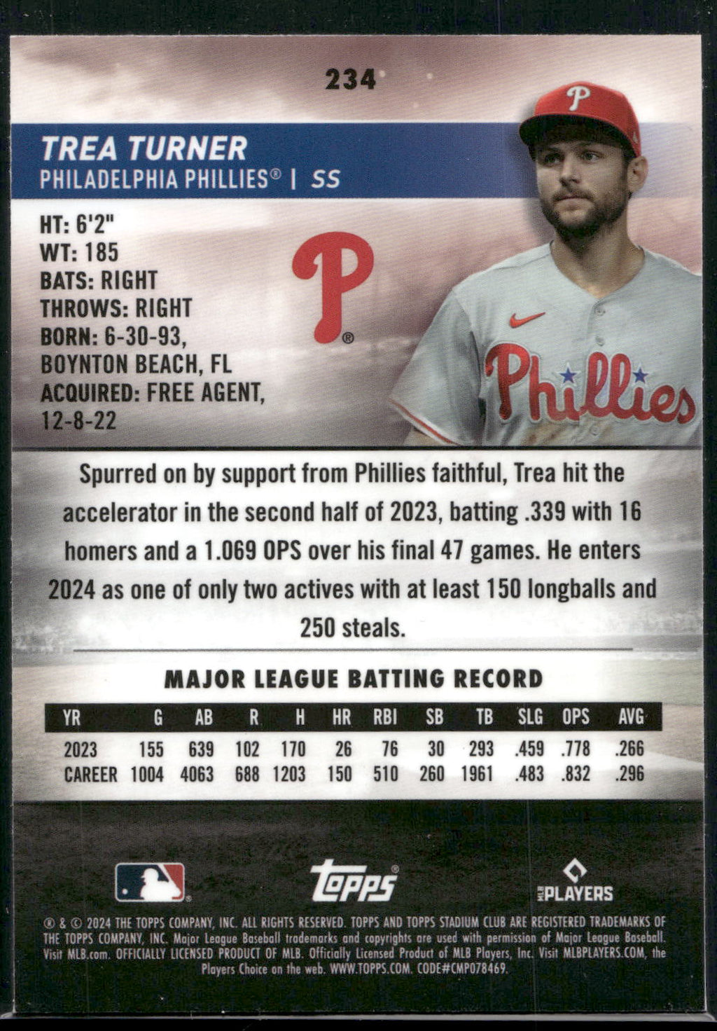 2024 Stadium Club #234 Trea Turner Chrome