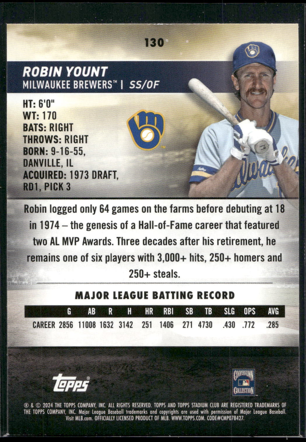 2024 Stadium Club #130 Robin Yount