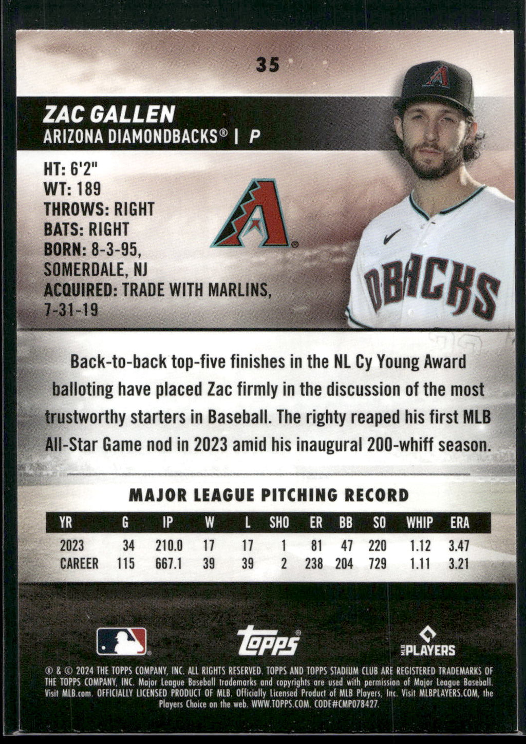2024 Stadium Club #35 Zac Gallen