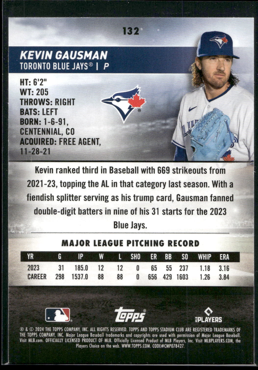 2024 Stadium Club #132 Kevin Gausman Black Foil