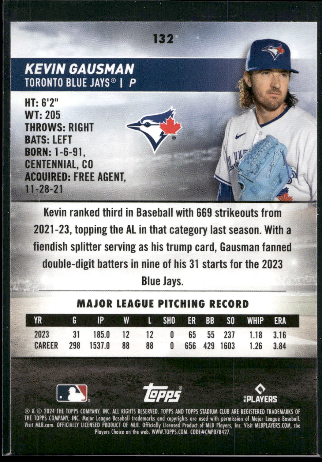 2024 Stadium Club #132 Kevin Gausman Black Foil