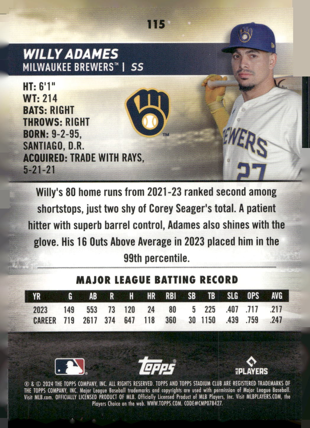 2024 Stadium Club #115 Willy Adames
