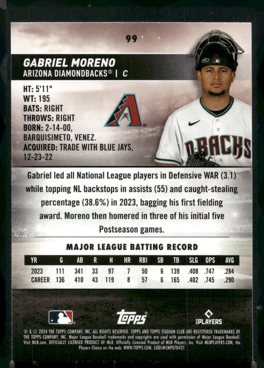 2024 Stadium Club #99 Gabriel Moreno
