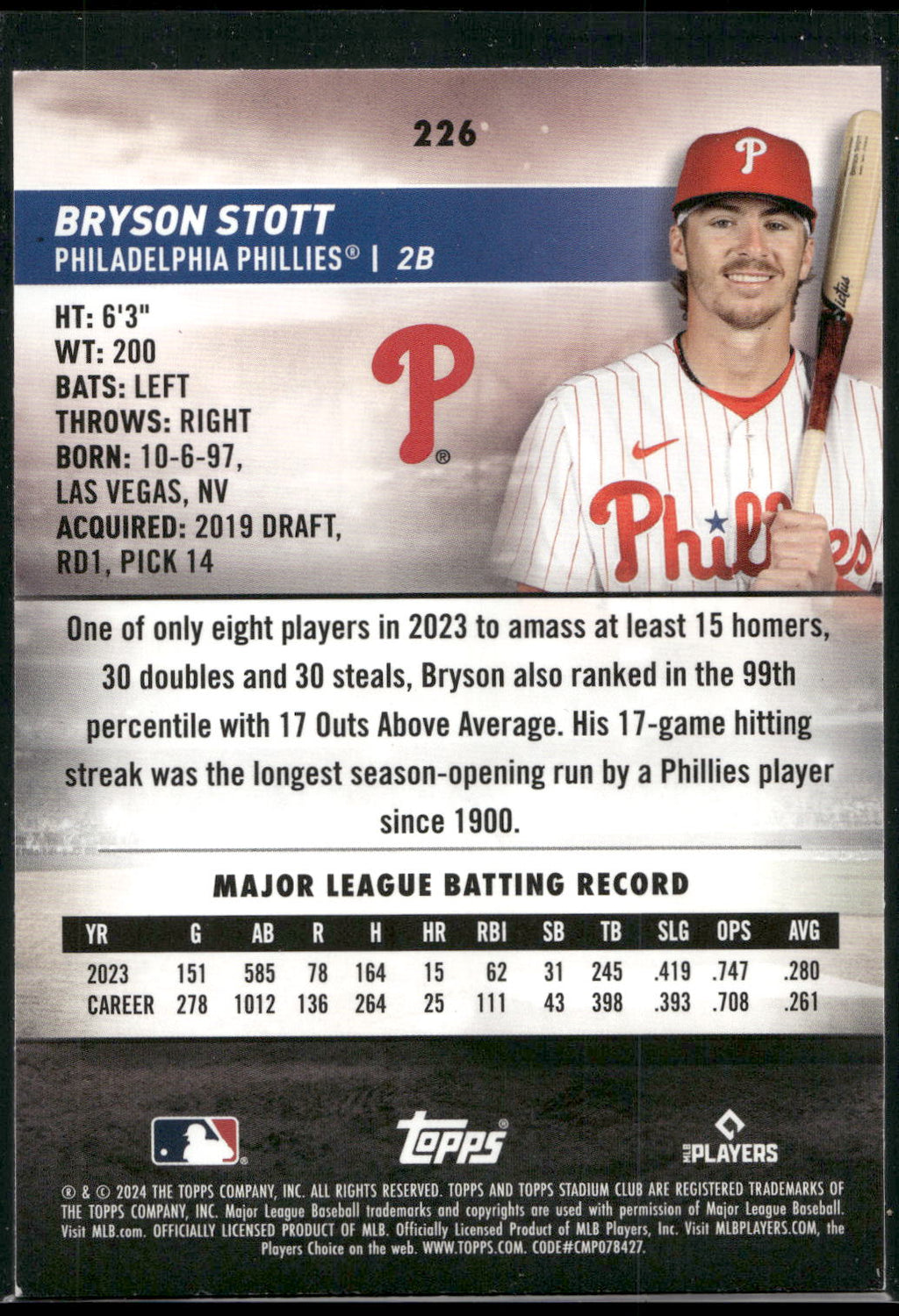 2024 Stadium Club #226 Bryson Stott Red Foil