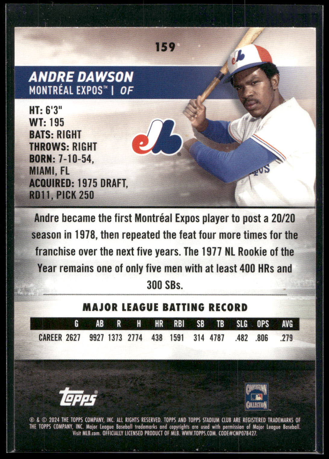 2024 Stadium Club #159 Andre Dawson