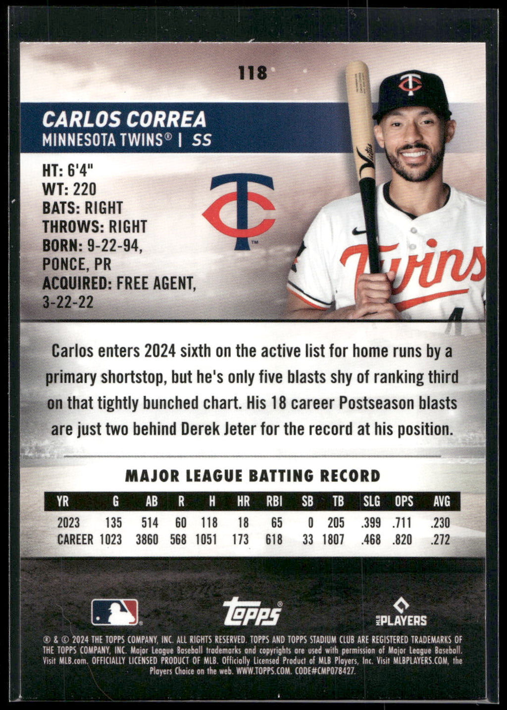 2024 Stadium Club #118 Carlos Correa