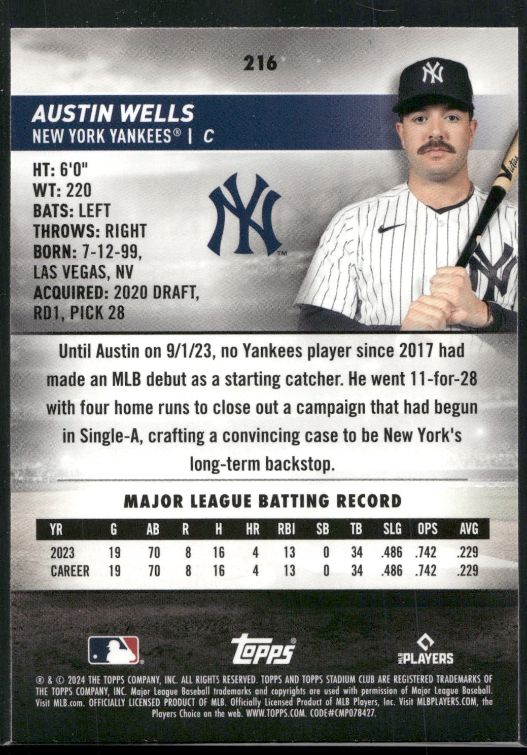 2024 Stadium Club #216 Austin Wells