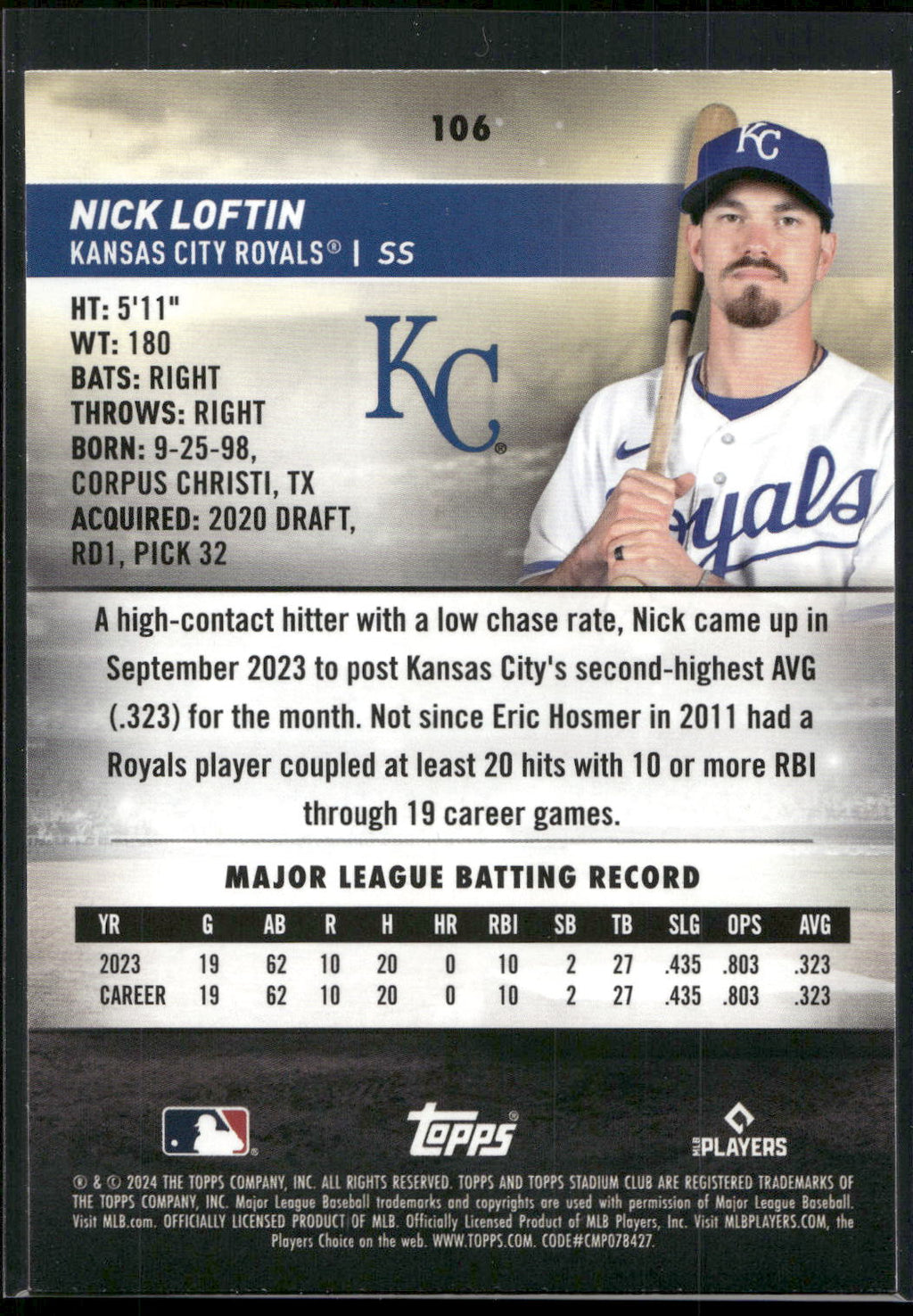 2024 Stadium Club #106 Nick Loftin