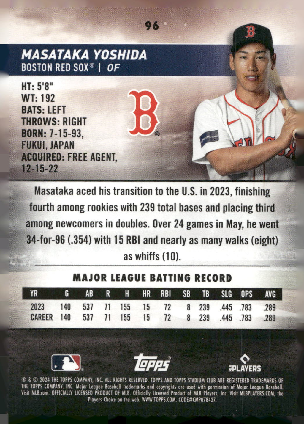 2024 Stadium Club #96 Masataka Yoshida