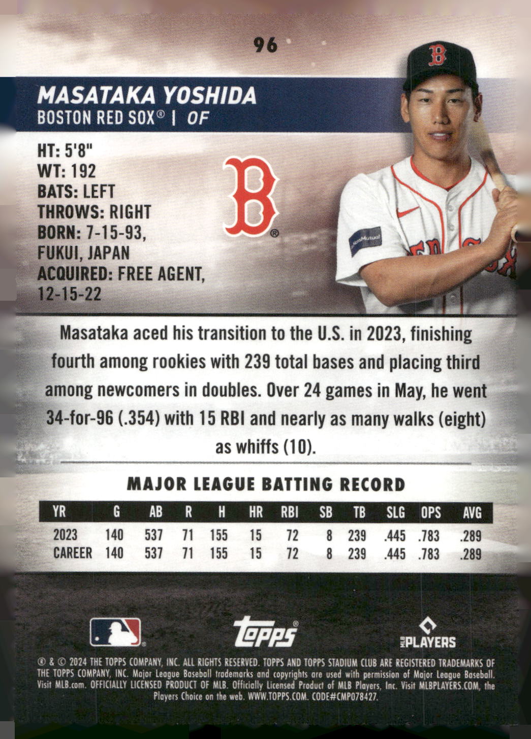 2024 Stadium Club #96 Masataka Yoshida