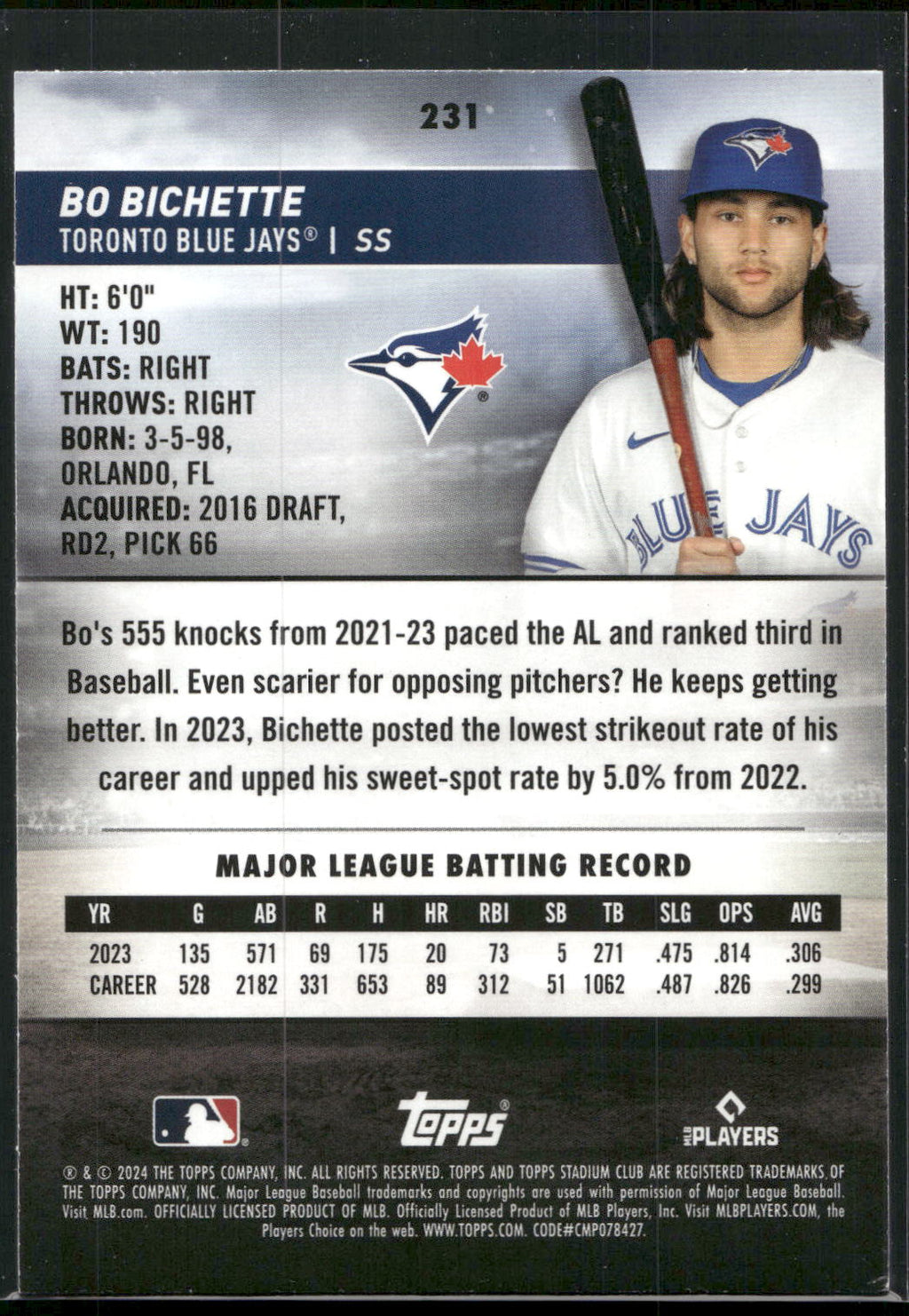 2024 Stadium Club #231 Bo Bichette