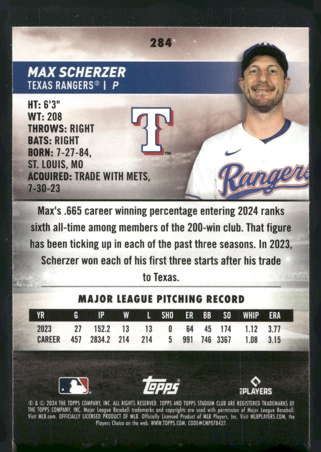 2024 Stadium Club #284 Max Scherzer
