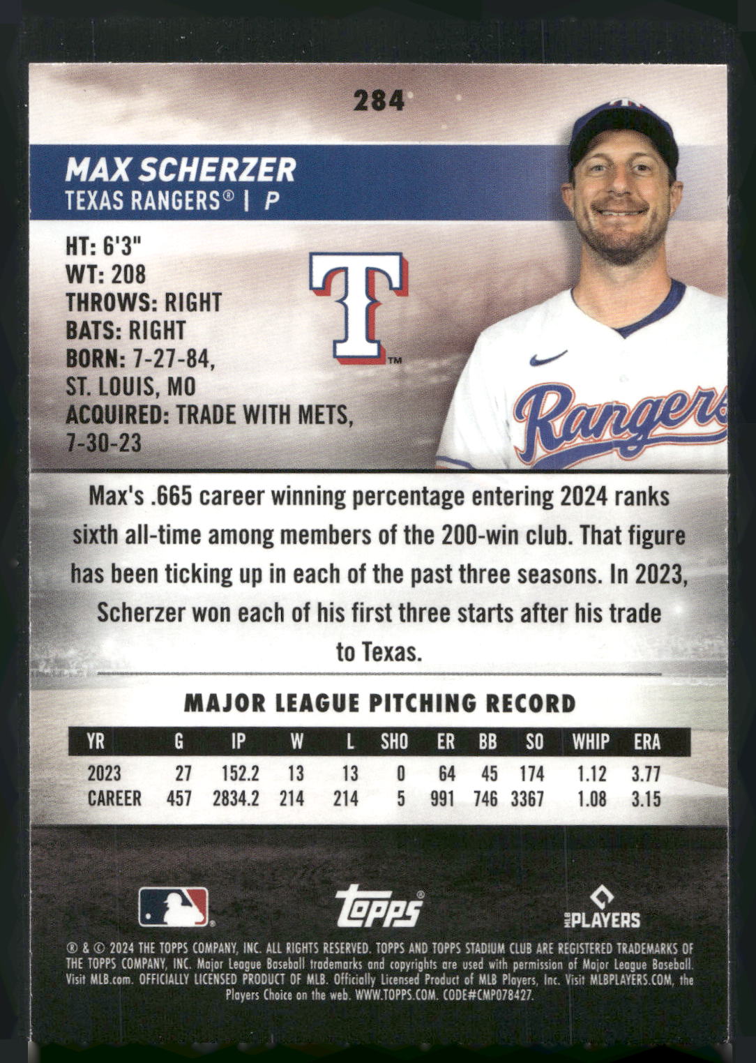 2024 Stadium Club #284 Max Scherzer