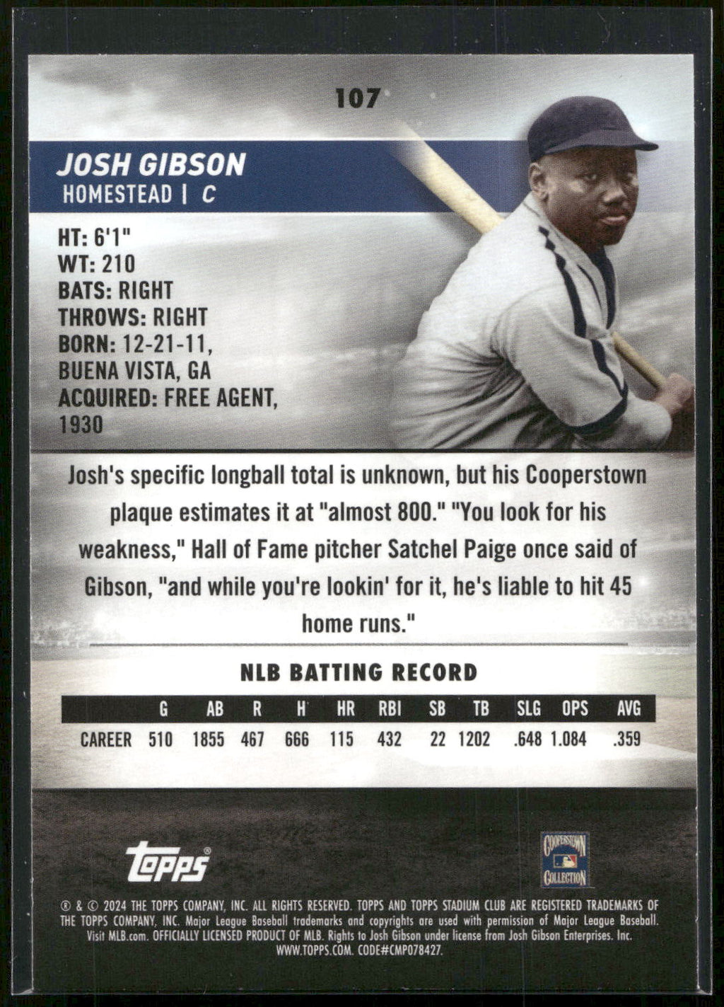 2024 Stadium Club #107 Josh Gibson