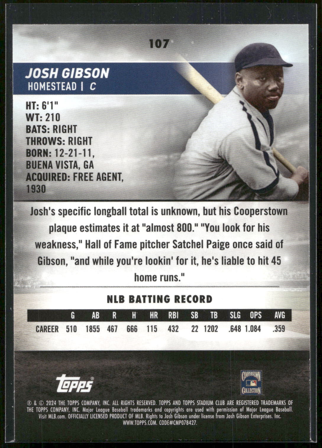 2024 Stadium Club #107 Josh Gibson