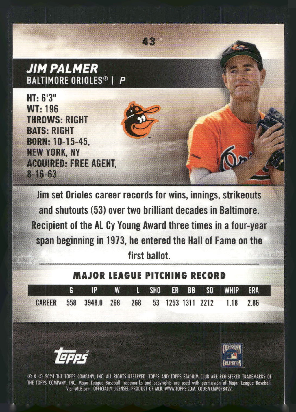 2024 Stadium Club #43 Jim Palmer